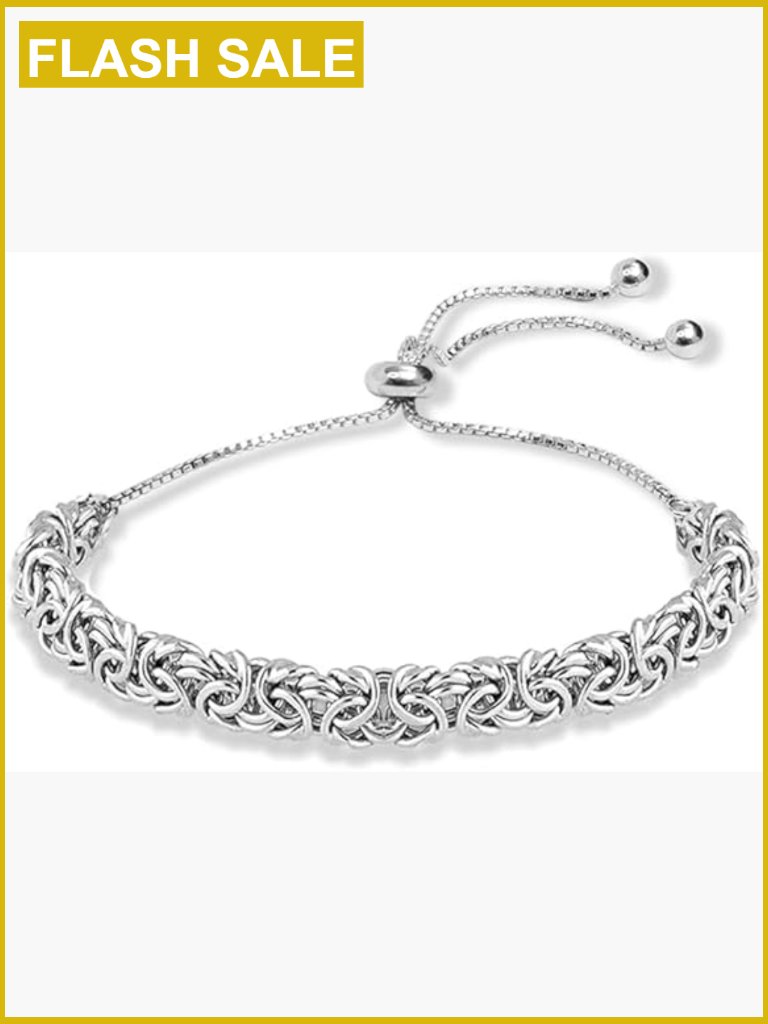 925 Sterling Silver Byzantine Bolo Bracelet Adjustable Chain Link